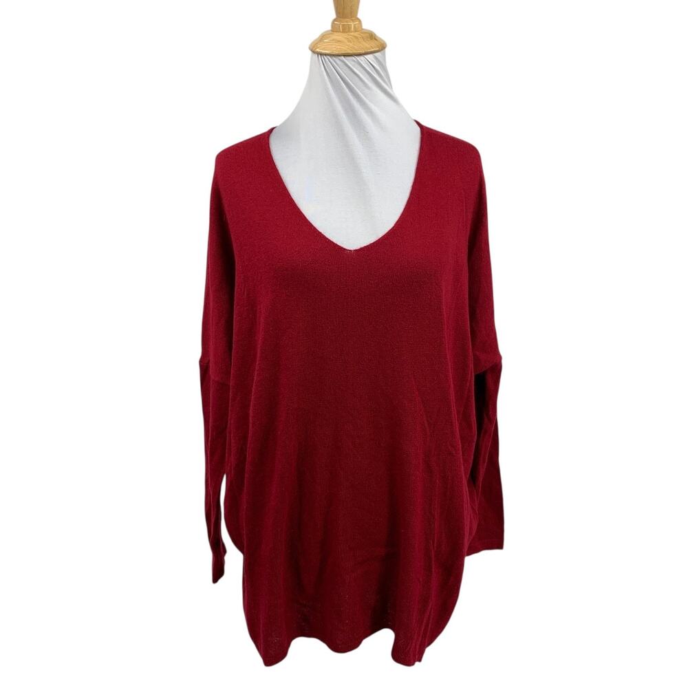 Miracle Sweater Womens S/M Cardinal Angora Blend V Neck Drop Shoulder Oversized